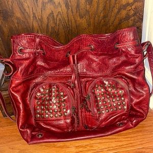 Frye Red Leather Large Slouch Boho Bag/Purse